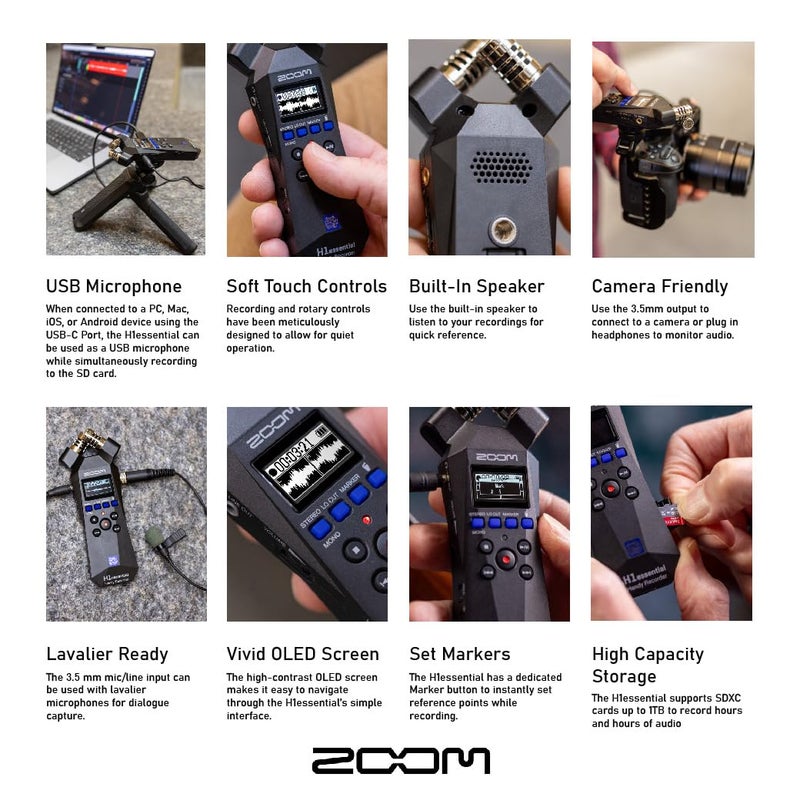 Zoom H1essential Handy Recorder Bundle with Professional Lavalier Condenser Microphone, 32GB microSDHC Card, Furry Microphone Windscreen, 4 AAA Alkaline Batteries, and More! - Image 4