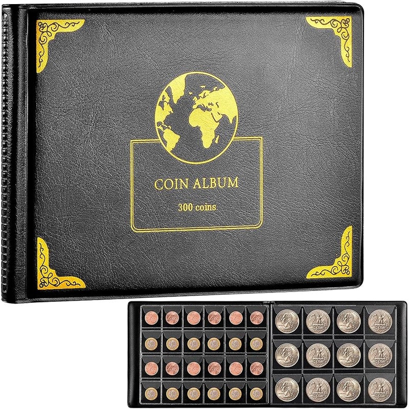 Aptbyte Coin Collection Holder Book Album For Collectors, 300 Pockets Organizer Storage Box Case Supplies 20 25 27 30 38Mm Coins- Black - Image 1