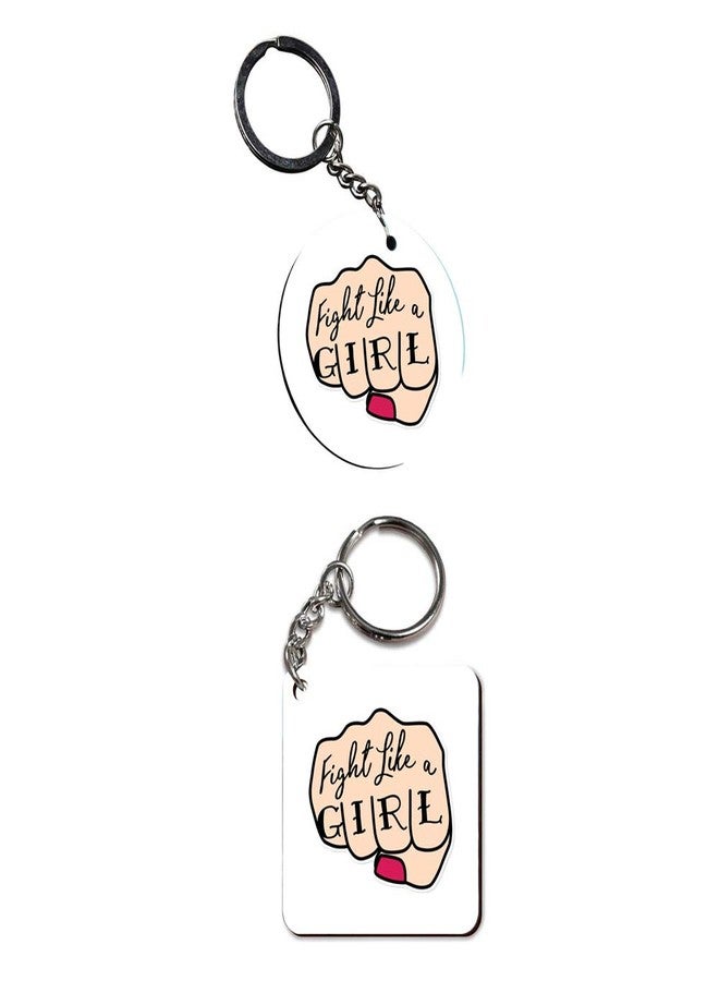 Plan To Gift Set of 2 | Circle & Square Shape Printed Wooden Keychains Fight like a girl | Circle & Square Shape keyrings | Circle & Square Shape Keychains| Printed keyrings - Image 2