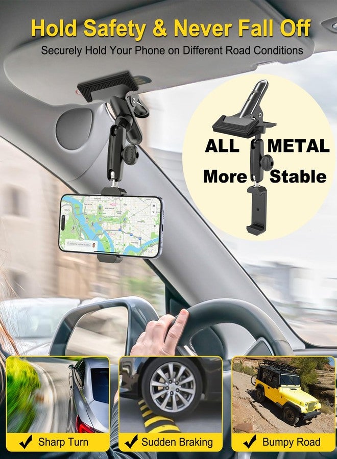 Dosvsi Sun Visor Car Phone Mount, Upgraded Durable All Metal - Cell Phone Holder for Car Visor, 360° Adjustable Steering Wheel Clip for iPhone 16 15 14 13 Pro Max, Glalaxy S A Serie, Z Flip,4-7" Phone - Image 3
