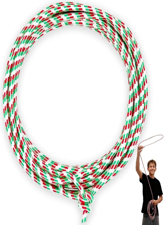 OOHGLITZ Cowboy Lasso Rope for Kids with Pre-Tied Loop, 20' - 9mm Unwaxed Lariat Roping Rope Toy for Indoor Outdoor Western Play & Costume Prop (Red Green) - Image 1