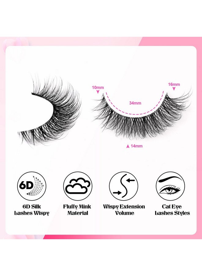 wiwoseo Natural Wispy Fluffy Lashes With Glue Cat Eyes Mink Lashes Clear Band Eyelashes With Glue Kit Russian Strip Lashes Natural Look False Eyelashes Extension Strip Lashes D Curly 7 Pairs Pack - Image 3