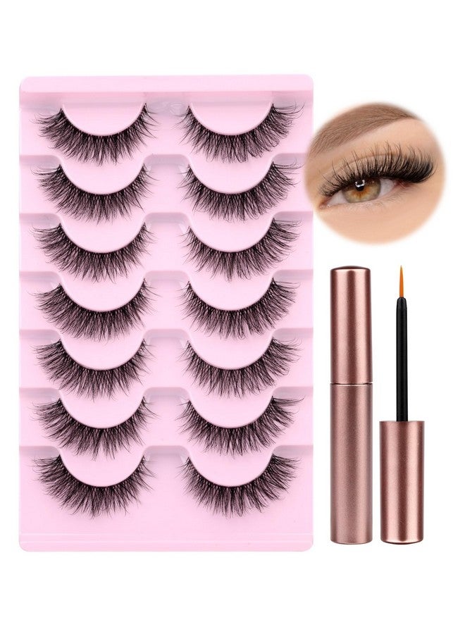 wiwoseo Natural Wispy Fluffy Lashes With Glue Cat Eyes Mink Lashes Clear Band Eyelashes With Glue Kit Russian Strip Lashes Natural Look False Eyelashes Extension Strip Lashes D Curly 7 Pairs Pack - Image 1