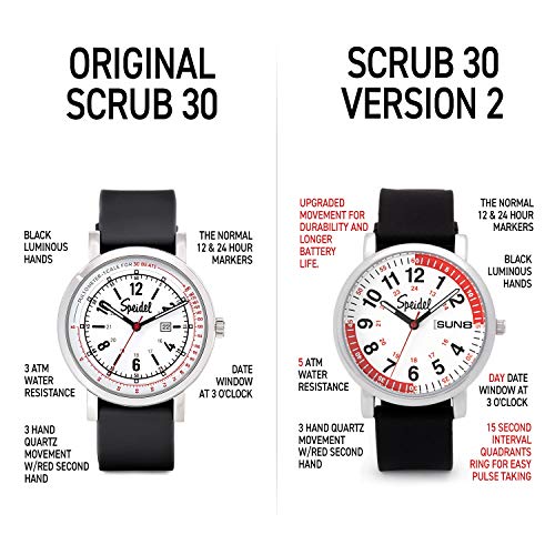 Speidel Scrub Watch™ Pulsometer 30 V2 Pulse Shade Quadrants Nurse Doctors Medical Professionals Students Men Women Easy Read Dial Military Time Second Hand Silicone Band Water Resistant-Black - Image 5