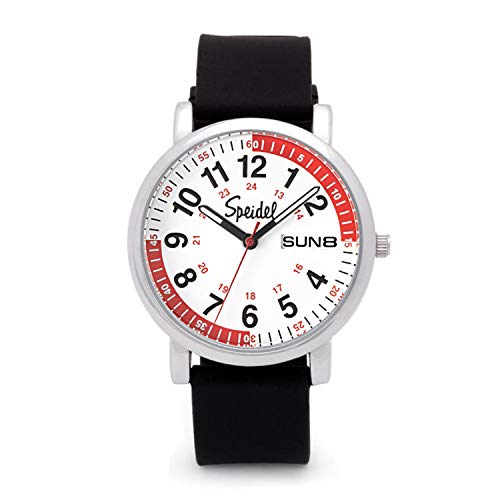Speidel Scrub Watch™ Pulsometer 30 V2 Pulse Shade Quadrants Nurse Doctors Medical Professionals Students Men Women Easy Read Dial Military Time Second Hand Silicone Band Water Resistant-Black - Image 1