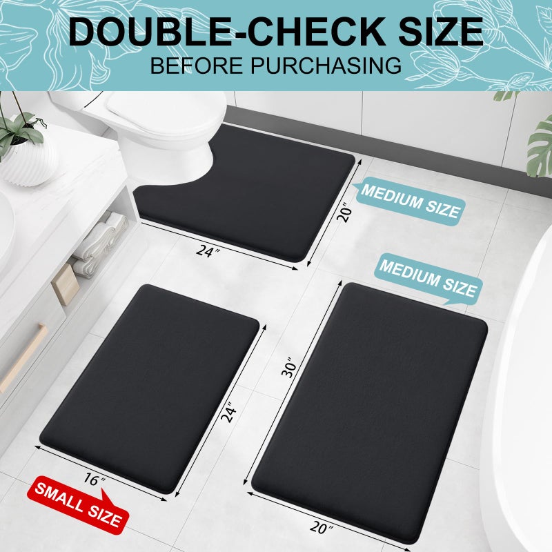 Smiry Memory Foam Toilet Rugs U-Shaped 24x20, Extra Soft Absorbent Non-Slip Contour Bathroom Rugs, Machine Washable Bath Mats for Toilet, Black - Image 2