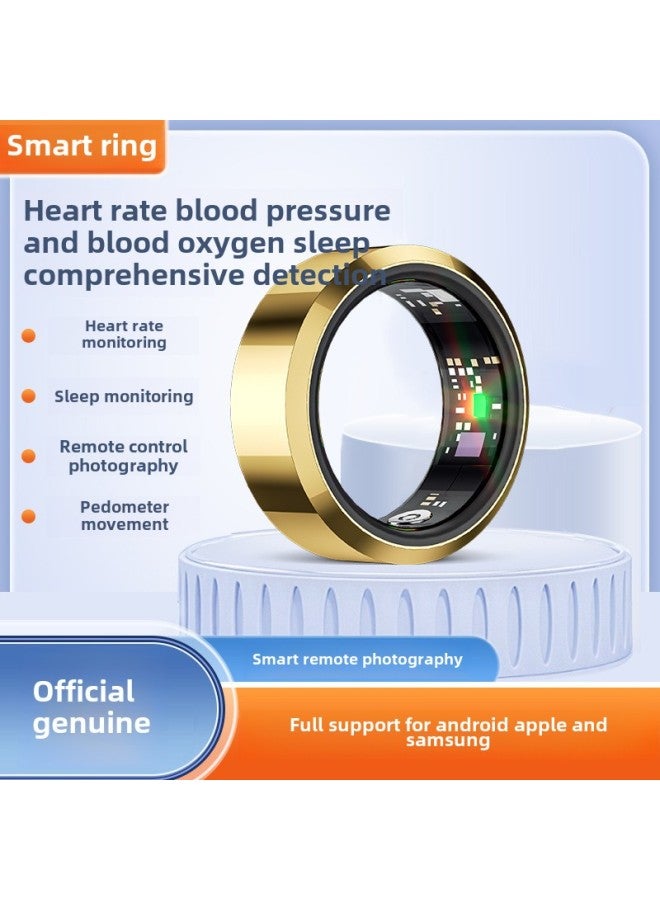Upgraded Smart Black Technology High Precision Health Ring Heart Rate Oximeter Step Sleep Sport Waterproof Bluetooth-Colour:Gold - Real-time Monitoring Of Finger Circumference No. 12 67.2mm - Image 1