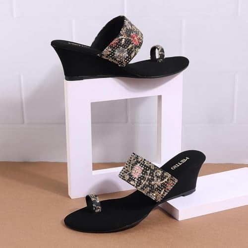 Metro Women Black Ethnicwear Wedge Heel Sandal UK/5 EU/38 (35-939) - Image 2