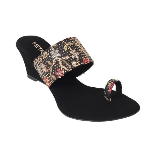 Metro Women Black Ethnicwear Wedge Heel Sandal UK/5 EU/38 (35-939) - Image 3