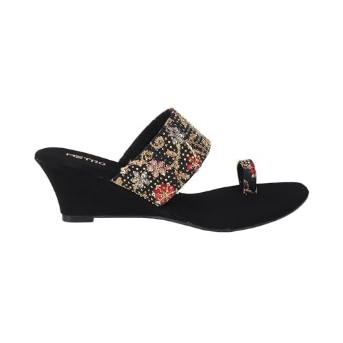 Metro Women Black Ethnicwear Wedge Heel Sandal UK/5 EU/38 (35-939) - Image 4