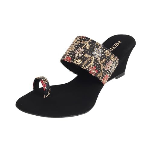 Metro Women Black Ethnicwear Wedge Heel Sandal UK/5 EU/38 (35-939) - Image 1
