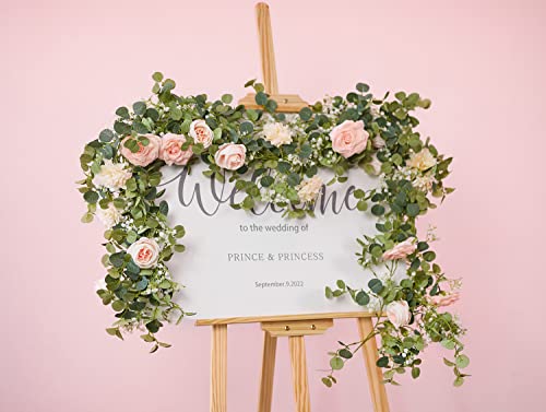 Anna's Whimsy 5.91FT Artificial Eucalyptus Garland with Flowers, Fake Rose Gypsophila Garland, Faux Floral Greenery Garlands for Wedding Spring Party Art Table Runner Decor (Pink, 1) - Image 3