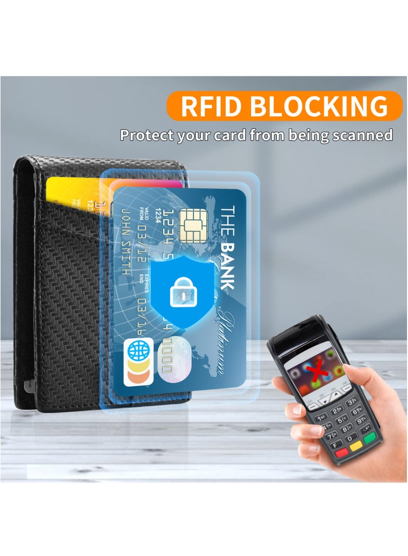 Excefore محفظة للرجال، محفظة Minimalist Bifold Airtags متوافقة مع بطاقات Apple Air، حافظة محفظة رفيعة للرجال تحجب RFID، سعة أكبر تصل إلى 12 بطاقة ائتمان مع صندوق هدايا، ألياف الكربون - Image 2
