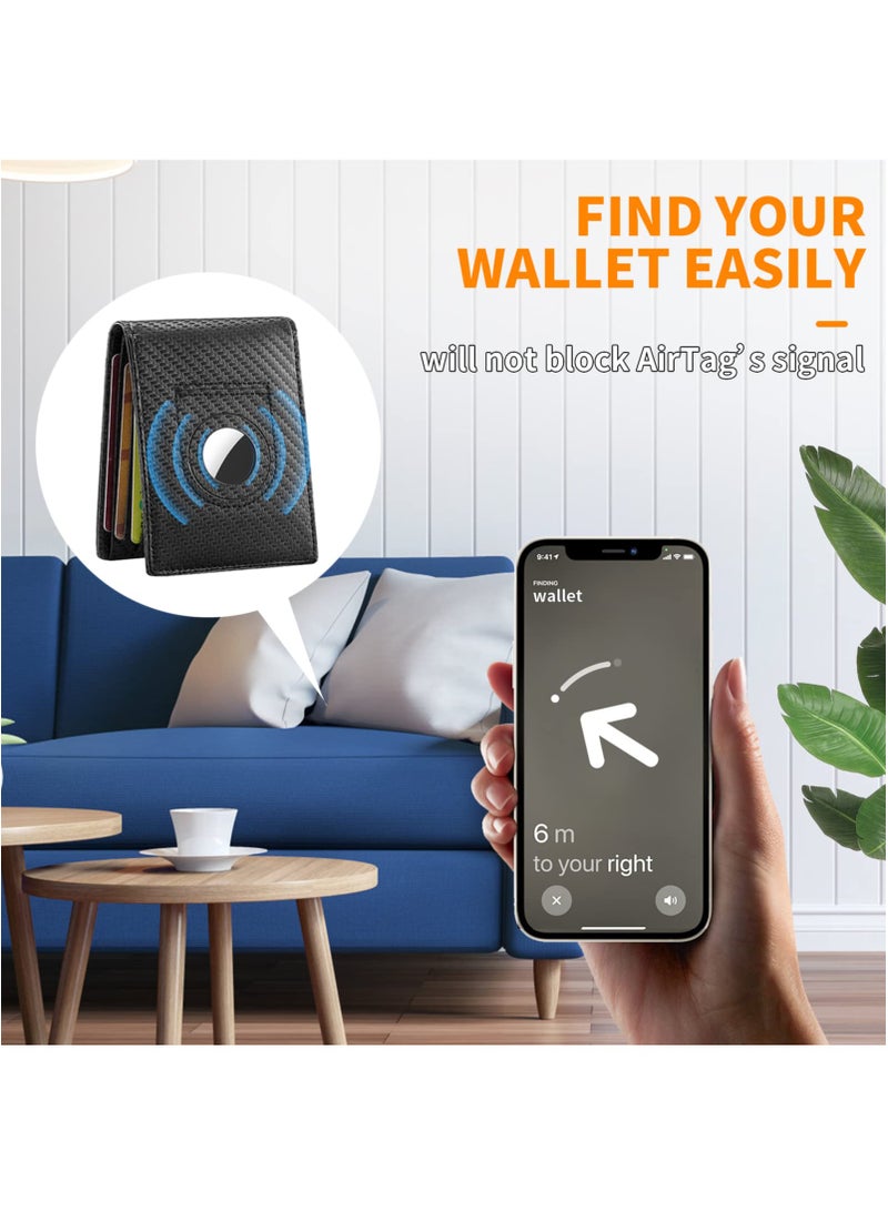 Excefore محفظة للرجال، محفظة Minimalist Bifold Airtags متوافقة مع بطاقات Apple Air، حافظة محفظة رفيعة للرجال تحجب RFID، سعة أكبر تصل إلى 12 بطاقة ائتمان مع صندوق هدايا، ألياف الكربون - Image 5