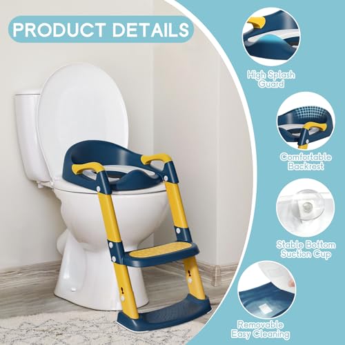 COOSEYA Potty Training Toilet with Step Stool Ladder Toddler Kids Potty Training Seat for Boys Girls Foldable NonSlip Toilet Toddler Seat Splash Guard Soft Cushion Safety Handles Blue Yellow - Image 3
