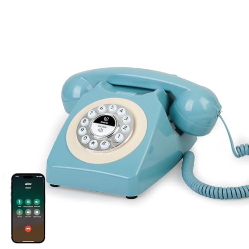 Aokpsrt Retro Blue Bluetooth Landline Phone MidCentury Style Desk Telephone with Classic Handset Loud Vintage Ringtones Bluetooth Connects to Smartphone Cute Retro Decor Phone for Bedroom Home Office - Image 1