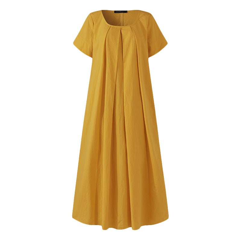 Cross-border 2023 New Summer Casual Elegant Womens U-collar Loose Flesh Covering Slim Large Pendulum dress Trendy Pink  - Image 3