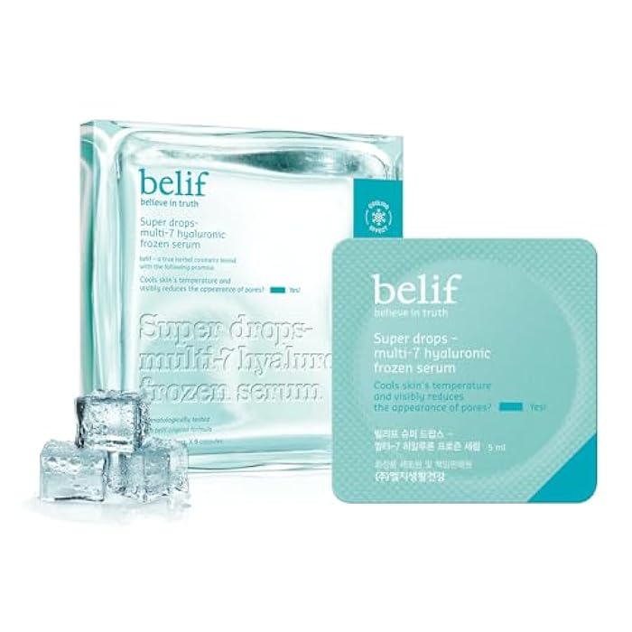 belif Super Drops Multi-7 Hyaluronic Frozen Serum - Hydrating, Soothing, Depuffing Serum with Peptides & Caffeine, Enhances Skin Elasticity, Korean Skincare, 5mlx9EA - Image 1