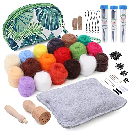IMZAY Needle Felting Kit, Needle Felting Starter Kit with Exquisite Green Storage Bag, Wool Roving 18 Colors Set, Needle Felting Tools Kit, Wool Felt Tools for Felted Animal Needle Felting Supplies - Image 1