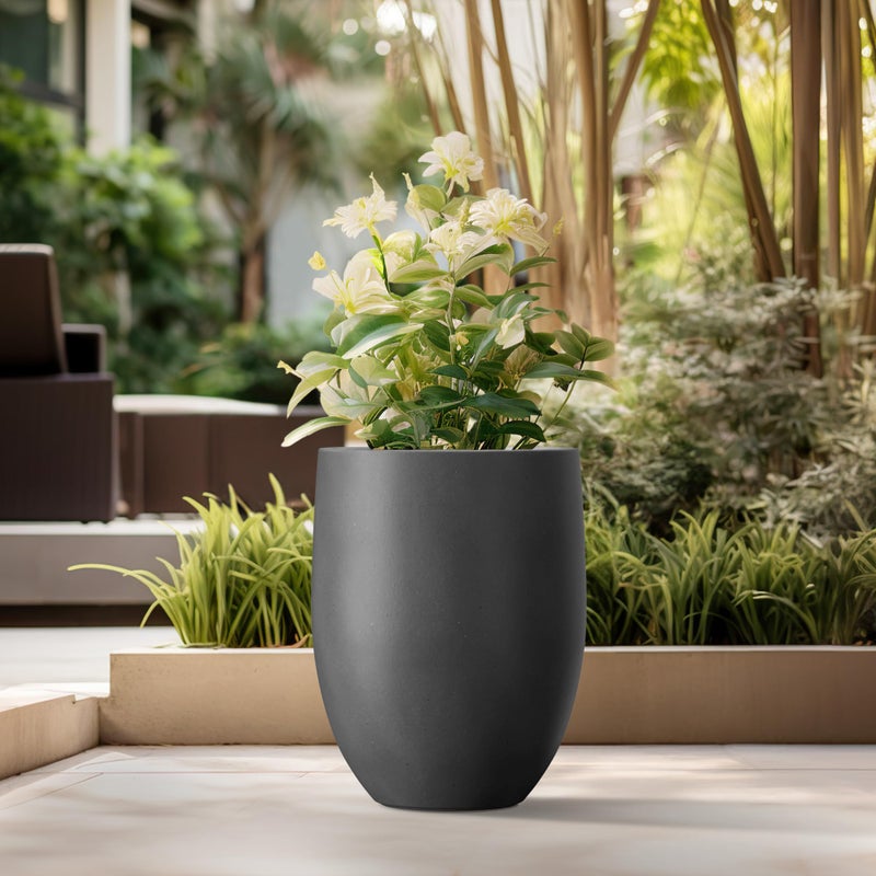 Kante 21.7" H Burnished Black Tall Planter, Large Outdoor Indoor Decorative Pot with Drainage Hole and Rubber Plug, Modern Round Taper Style for Home and Patio - Image 4