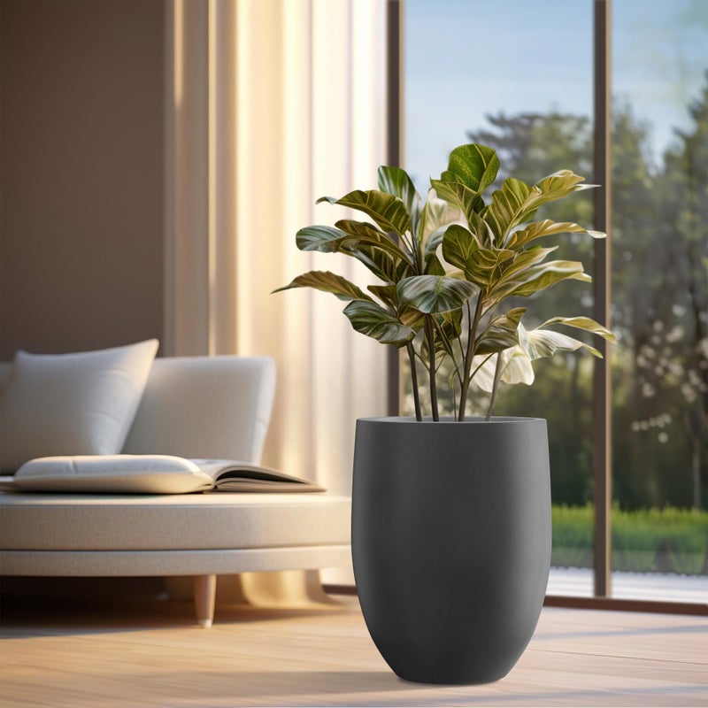 Kante 21.7" H Burnished Black Tall Planter, Large Outdoor Indoor Decorative Pot with Drainage Hole and Rubber Plug, Modern Round Taper Style for Home and Patio - Image 3