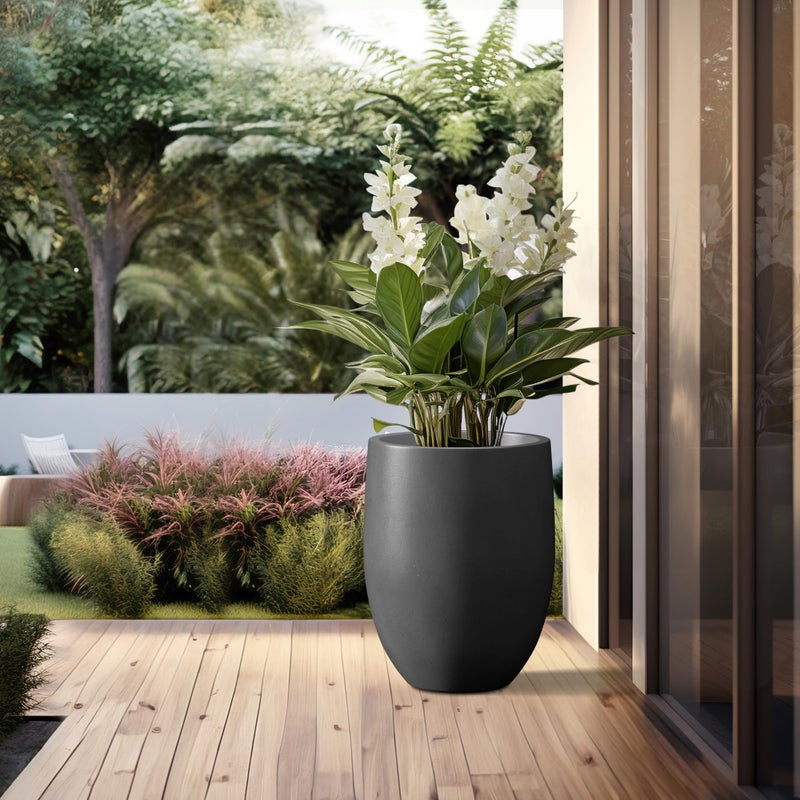 Kante 21.7" H Burnished Black Tall Planter, Large Outdoor Indoor Decorative Pot with Drainage Hole and Rubber Plug, Modern Round Taper Style for Home and Patio - Image 5