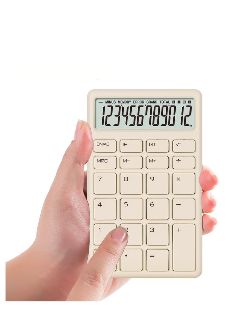 Excefore Mini Portable Calculator, Hold with one Hand, 5.4 * 3.3inStandard Calculator 12 Digit with Large LCD Display, Suitable for Office, School, Home & Business Use (Beige) - Image 1