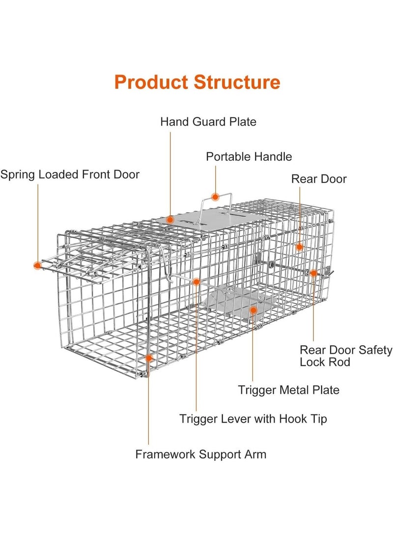 زيريفام قفص فخ الحيوان, الكبيرة الحية قفص الحيوان فخ فخ مجموعة, قابلة للطي القفص التقاط, الفولاذ قابلة للطي مع دواسة الزناد, للإنسانية الصيد الإفراج عن الأرانب, قطة متجولة, راكون, الثقيلة - Image 2