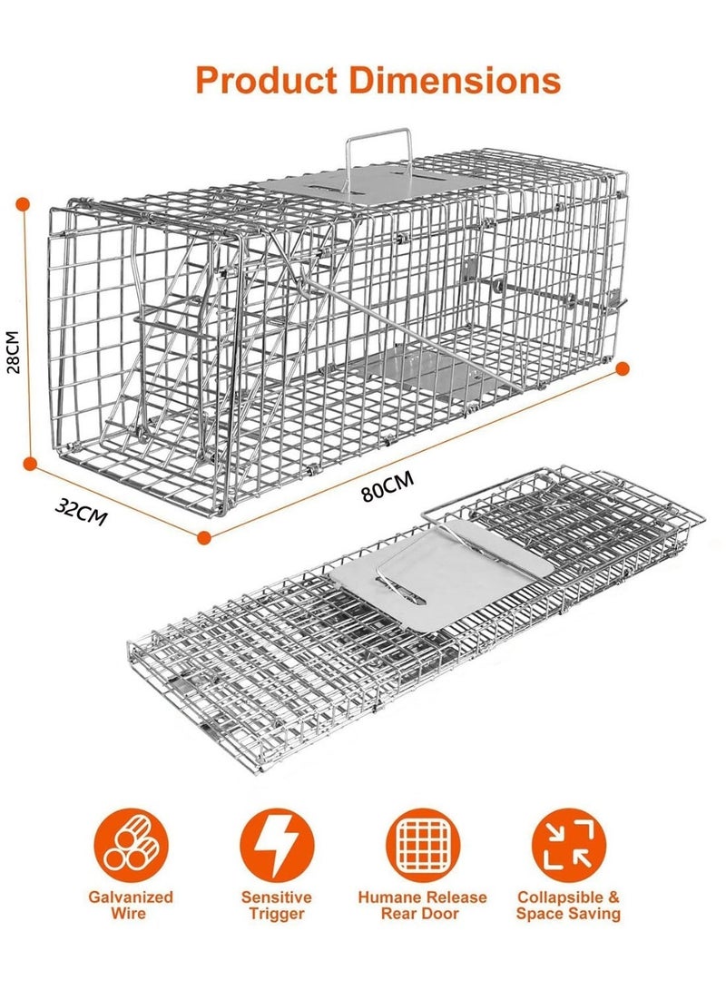 زيريفام قفص فخ الحيوان, الكبيرة الحية قفص الحيوان فخ فخ مجموعة, قابلة للطي القفص التقاط, الفولاذ قابلة للطي مع دواسة الزناد, للإنسانية الصيد الإفراج عن الأرانب, قطة متجولة, راكون, الثقيلة - Image 5