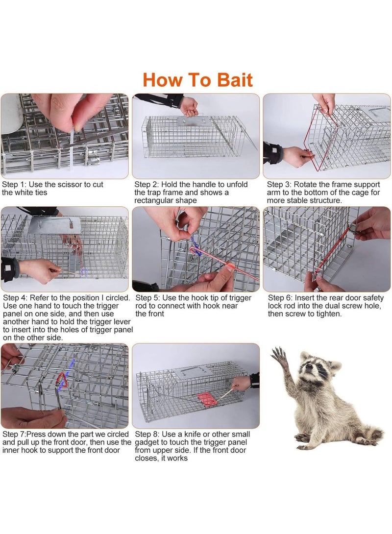 زيريفام قفص فخ الحيوان, الكبيرة الحية قفص الحيوان فخ فخ مجموعة, قابلة للطي القفص التقاط, الفولاذ قابلة للطي مع دواسة الزناد, للإنسانية الصيد الإفراج عن الأرانب, قطة متجولة, راكون, الثقيلة - Image 4
