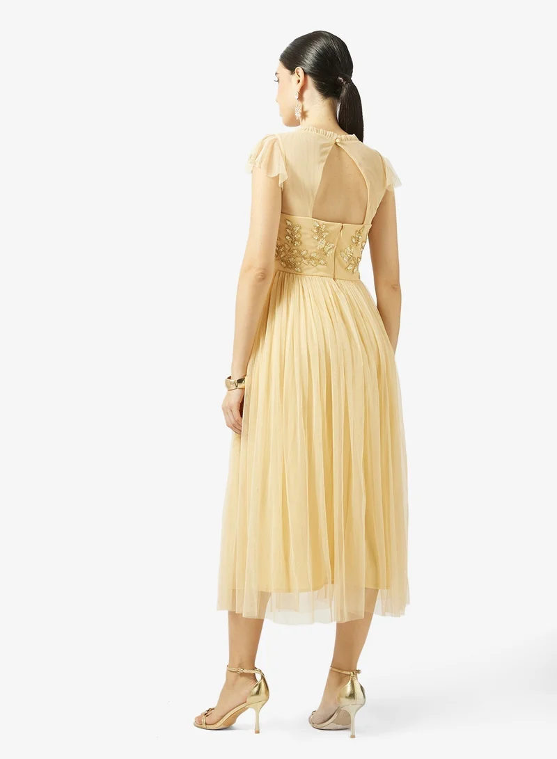 Maya Embellished Ruffle Detail Tulle Maxi Dress