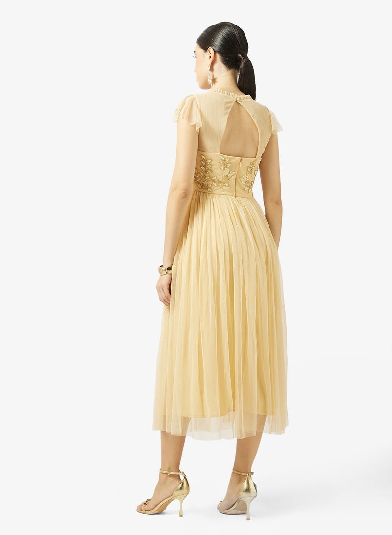 مايا فستان ماكسي تول مزين بكشكشة - Image 2