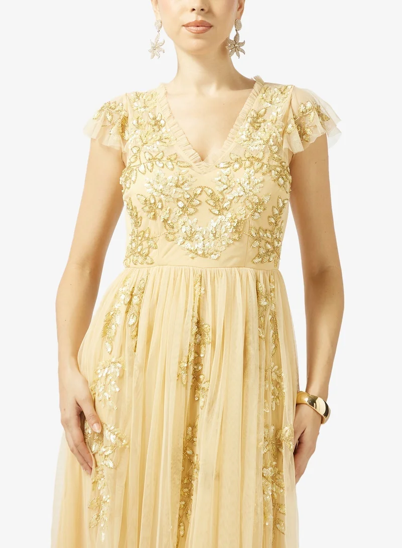 Maya  Embellished Ruffle Detail Tulle Maxi Dress for Women | Best Price UAE