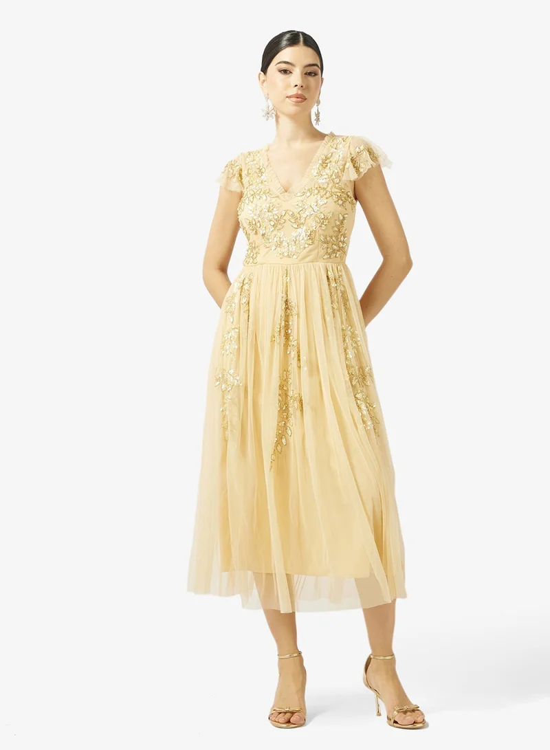 Maya  Embellished Ruffle Detail Tulle Maxi Dress for Women | Best Price UAE