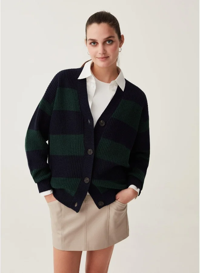 او في اس Striped cardigan with V neck