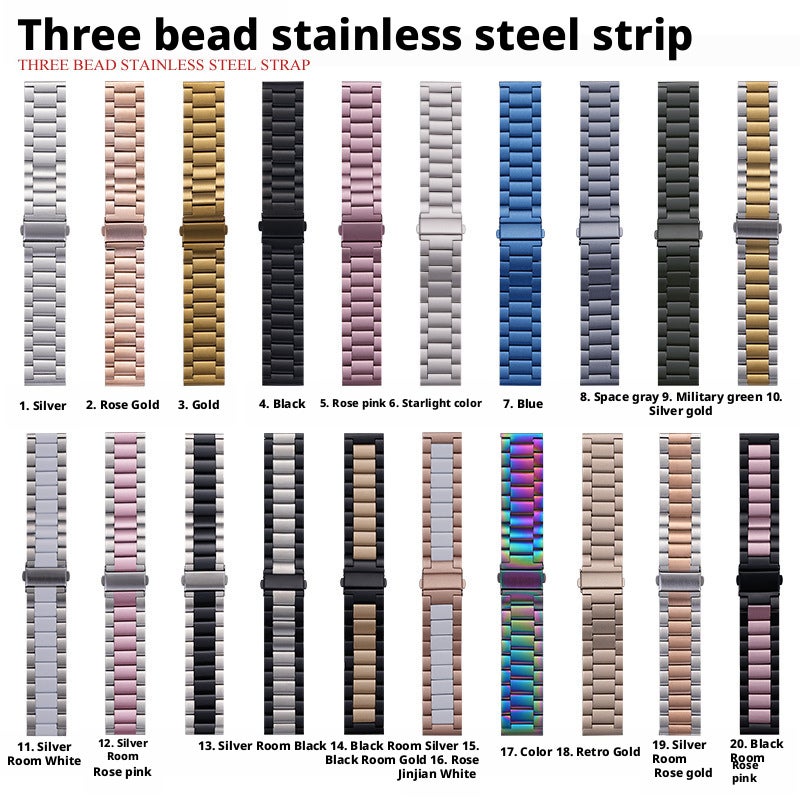 Mapoti Stainless Steel Three-Link Folding Clasp Watch Band for Apple Watch Samsung Huawei - Image 3