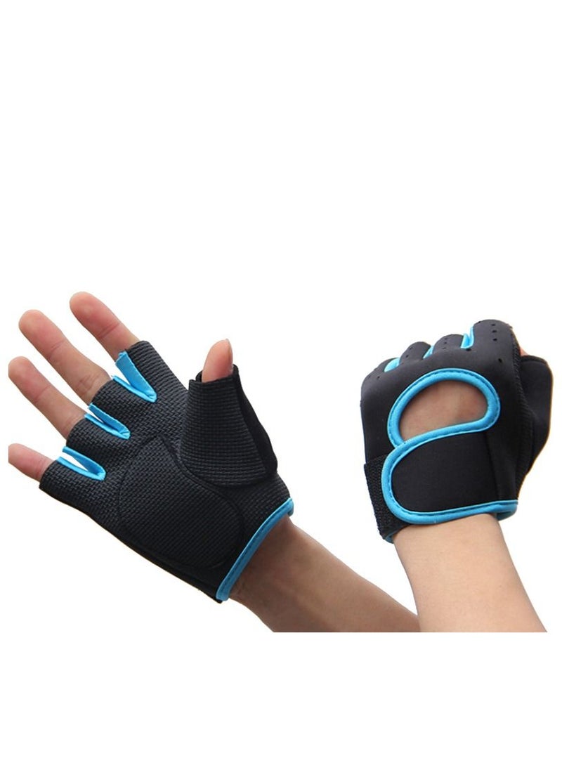 Generic Half Finger Gloves For GYM Exercise, Weightlifting And Cycling Size XL, Black/Light Blue 