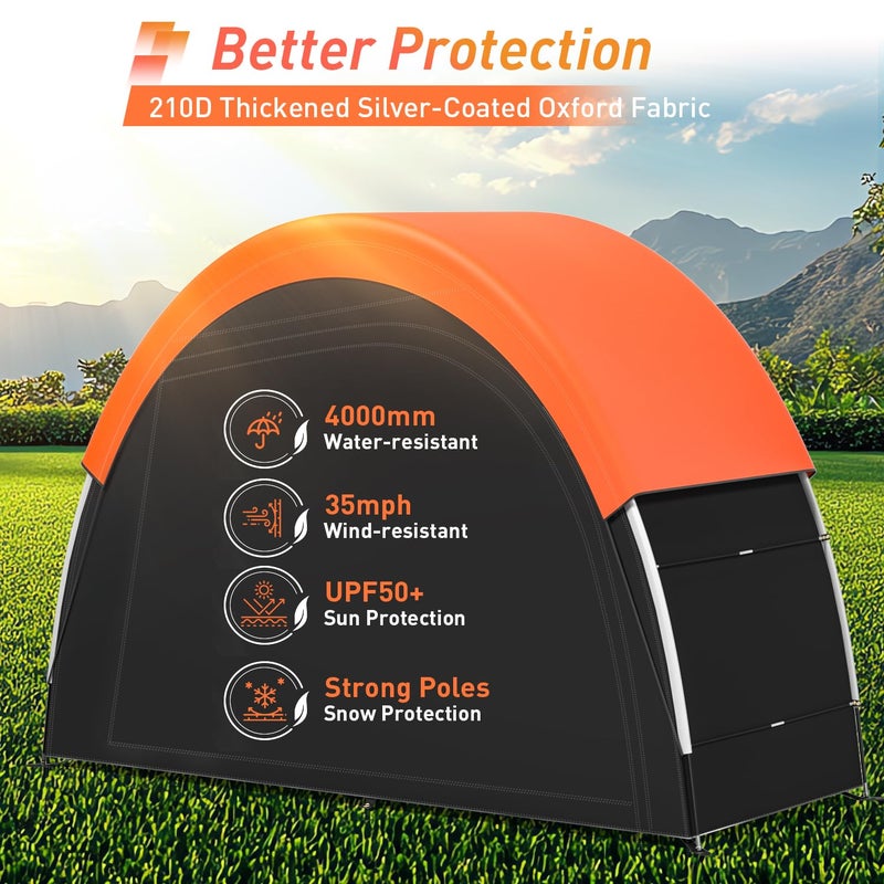 PZT Upgraded Bike Tent with Rain Cover, Portable Outdoor Storage Shed for 2 Bikes, 210D Oxford Fabric PU4000 Waterproof, Bike Shed/Bike Cover for Motorcycles, Garden Tools, Lawn Mower - Image 5