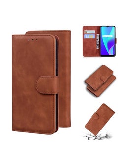 HuHa Case Cover For Realme C15 Skin Feel Pure Color Flip Leather Phone Case Brown 