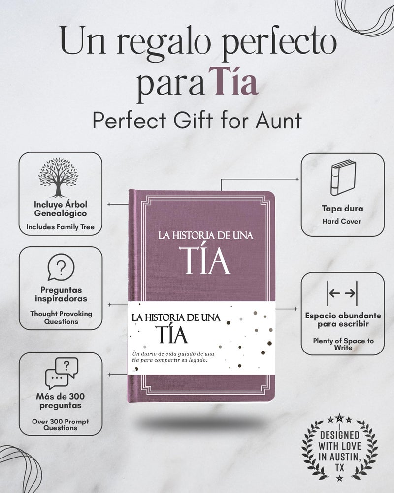 Coco & Lan Tia, comparte tu historia conmigo (Tapa dura): 250+ Preguntas, TÃ­a regalos, Feliz DÃ­a de la Madre, Mejor regalo de sus sobrinos y sobrinas, CumpleaÃ±os y Navidad. (EdiciÃ³n en espaÃ±ol/Spanish Edition) - Image 2