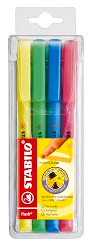 STABILO Highlighter flash - Wallet of 4 - Assorted Colours - Image 1