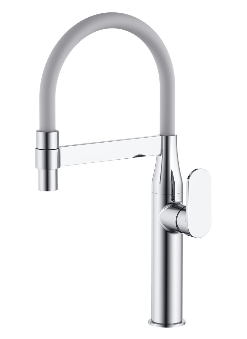 HESANIT HESANIT Deck Mounted Kitchen Faucet Mixer With Flexible Pull Out Spout Grey Chrome - 6931-1GC  - Image 1