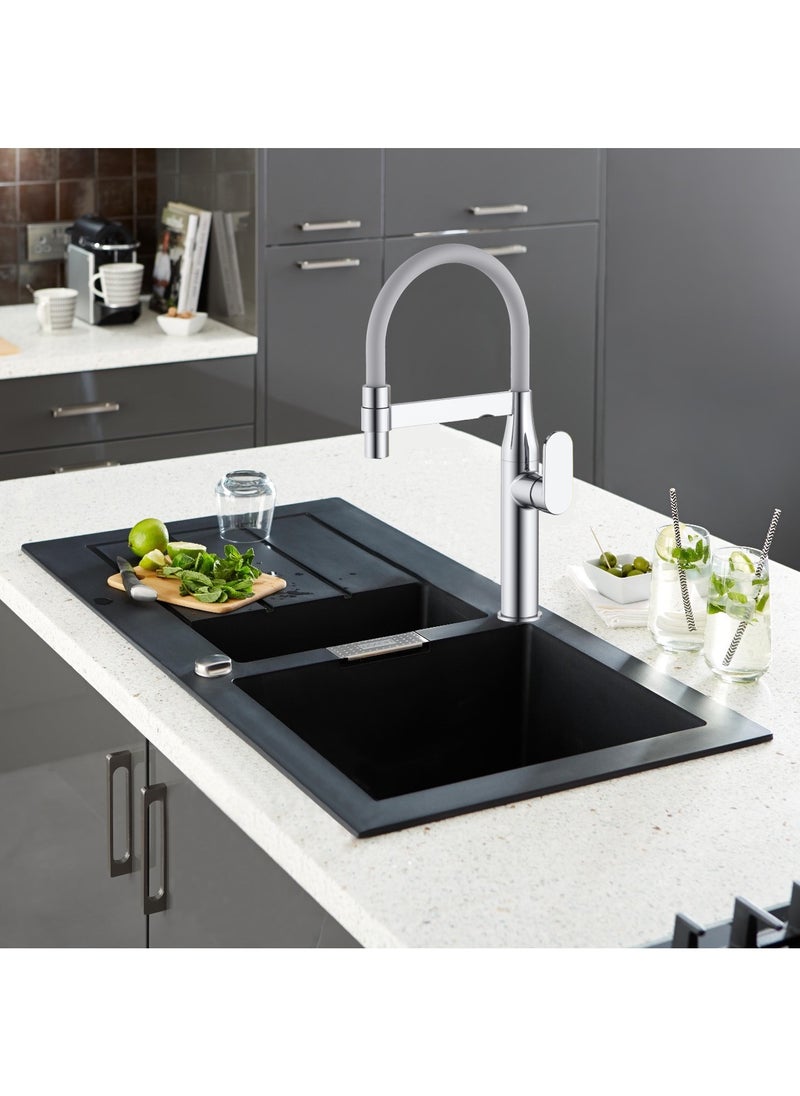 HESANIT HESANIT Deck Mounted Kitchen Faucet Mixer With Flexible Pull Out Spout Grey Chrome - 6931-1GC  - Image 2