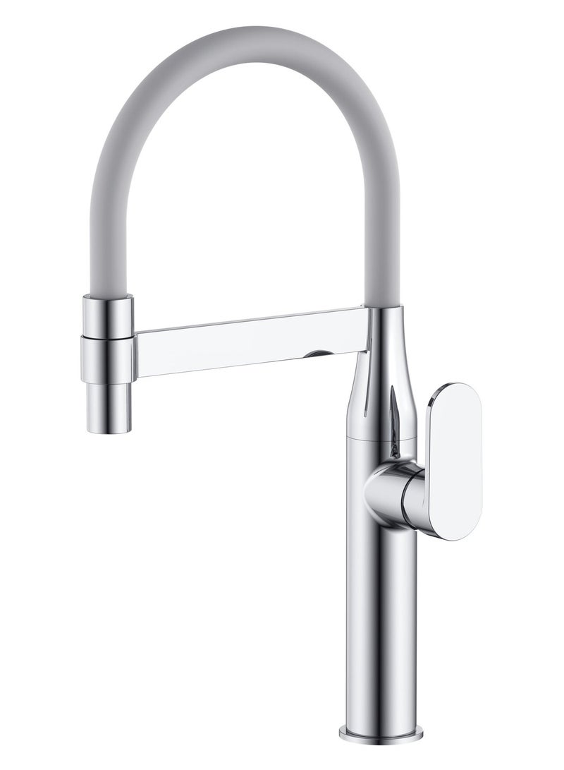 هزنت خلاط مغسلة HESANIT 6931-1 بسحب مرن، صنبور حمام بمقبض واحد مع رشاش سحب، تقنية توفير المياه، خرطوشة سيراميك وسطح مقاوم للترسبات الكلسية - Image 1