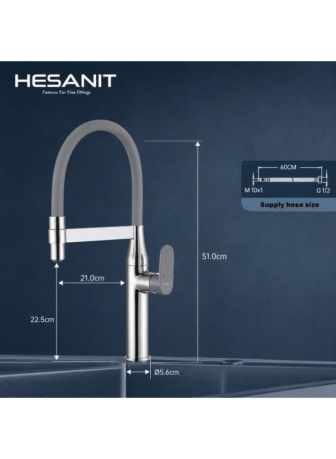 هزنت خلاط مغسلة HESANIT 6931-1 بسحب مرن، صنبور حمام بمقبض واحد مع رشاش سحب، تقنية توفير المياه، خرطوشة سيراميك وسطح مقاوم للترسبات الكلسية - Image 3