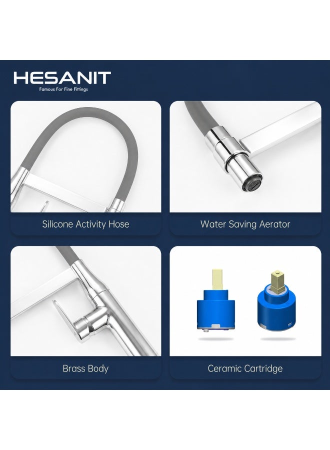 هزنت خلاط مغسلة HESANIT 6931-1 بسحب مرن، صنبور حمام بمقبض واحد مع رشاش سحب، تقنية توفير المياه، خرطوشة سيراميك وسطح مقاوم للترسبات الكلسية - Image 5