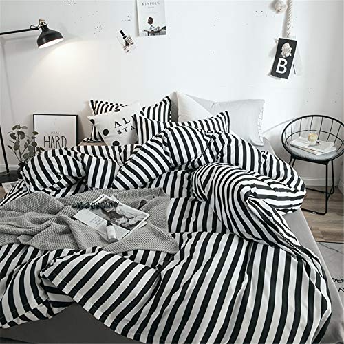 Cottonight Striped Comforter Set Queen White and Black Striped Comforter Full Vertical Modern Cotton Soft Breathable Bedding Comforter Set for Women Men Adults Kids - Image 5
