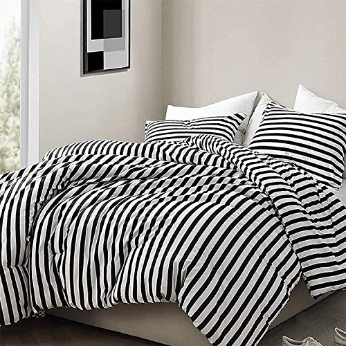 Cottonight Striped Comforter Set Queen White and Black Striped Comforter Full Vertical Modern Cotton Soft Breathable Bedding Comforter Set for Women Men Adults Kids - Image 2