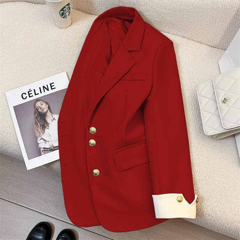 New 2025 Suit Jacket Design Spring and Autumn High-end Design Sense Loose All-match Elegant Fashion Casual Suit Women Red - Image 1