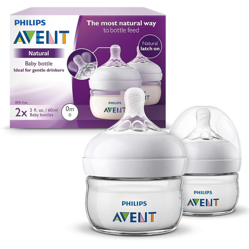 Avent Philips Avent Natural Baby Bottles with First Flow Nipple 2OZ60ML 2 Pack SCF01925 - Image 1